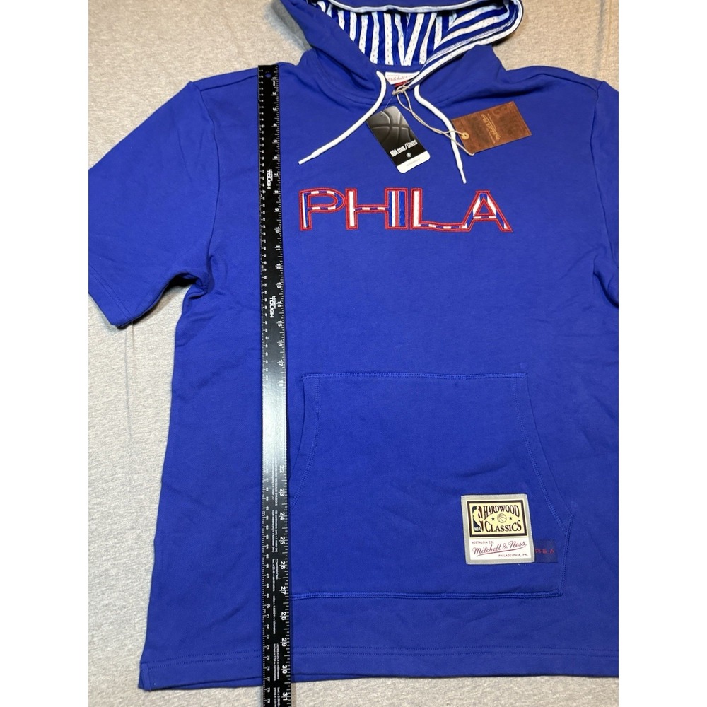 Mitchell & Ness PHILA 76ers Blue Hardwood Classics Short Sleeve Hoodie XL - Picture 8 of 14